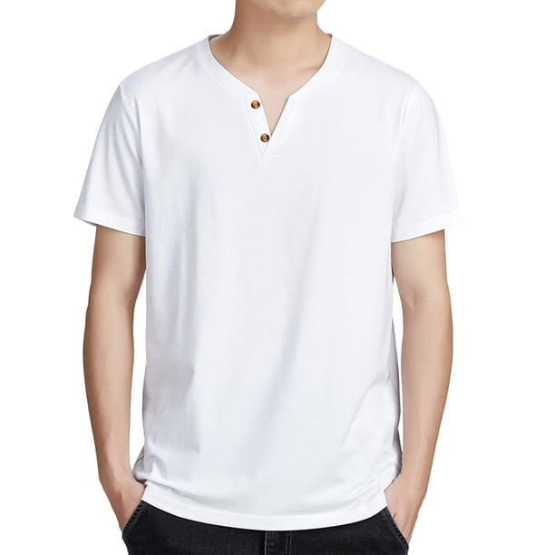 Hombres Moda Casual Manga Corta Suéter Sólido con Cuello en V Blusa Tanque Deportivo