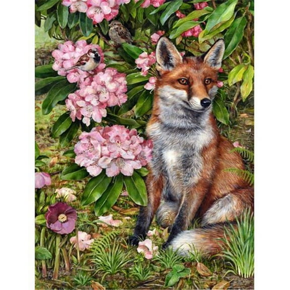 Fox Waiting in Flowers Flag Canvas House Size