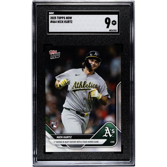 Graded 2025 Topps Now Nick Kurtz #464 1st Rookie in MLB History With a Four Homer Game Rookie RC Baseball Card SGC 9 Mint