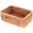 thumbnail image 1 of Hand-Woven Rectangular Rattan Wicker Basket Fruit Tea Snack Bread Picnic Cosmetic Storage Box Kitchen Household Tools-S,1 * Rattan storage basket,brown, 1 of 9
