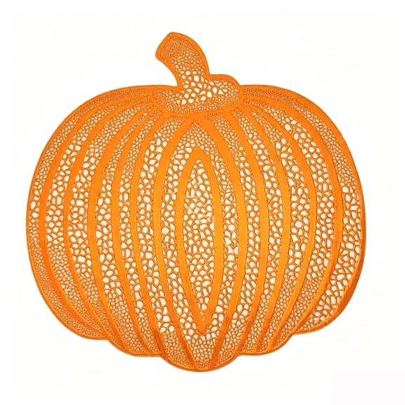Placemat, Hollowed-Out Pvc Pumpkin Place Mat with Gold Foil Stamping, Waterproof Non-Slip Heat Resistant Table Mat, Wipeable Vinyl Dining Decor for Kitchen, Parties, 14.17x14.17 Inches
