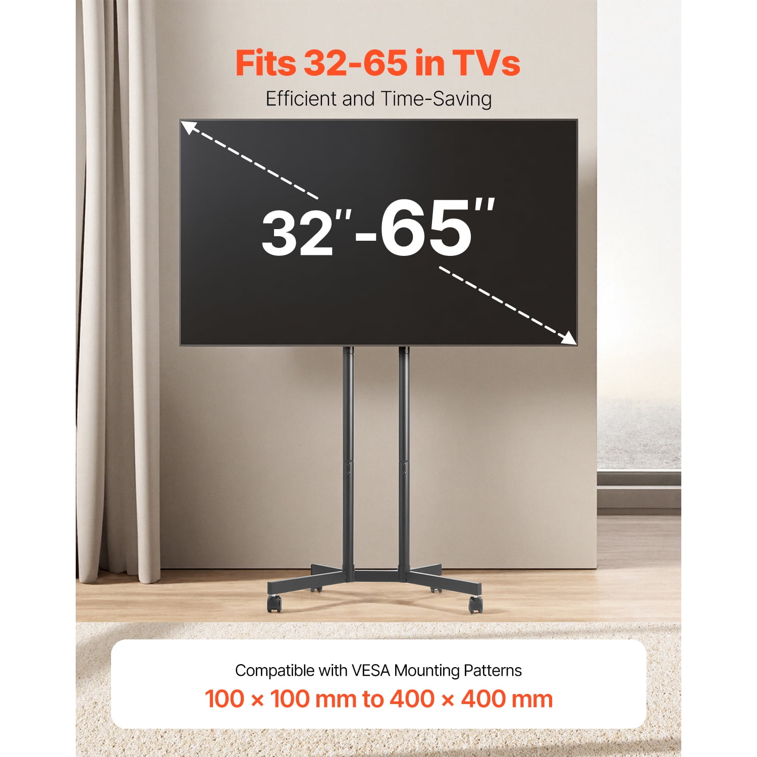KFFKFF Mobile Television Stand, Sturdy TV Mount for 32-65 Inch, Height Adjustable TV base with Casters, Support up to 88 lbs, Ideal for Lounge, Bedroom, Workplace, Outdoor