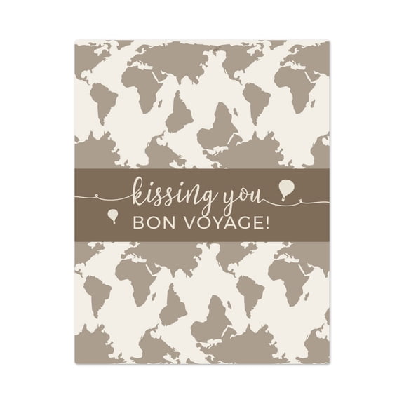 Hot Air Balloon World Map, Vintage Tan Brown, Lip Balm Favors Kissing you Bon Voyage!, 12-Pack
