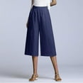 thumbnail image 2 of fartey Women's Cotton Linen Capri Pants 2024 Solid Color Baggy 3/4 Trousers Breathable Elastic Waist Pockets Below Knee Short, 2 of 6