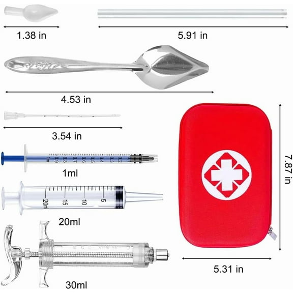 Feeding Syringe with Curved Gavage Tubes and Stainless Steel Spoon for Birds