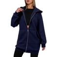 thumbnail image 3 of Sudadera con Capucha y Cremallera para Mujer, Estilo Oversize, de Forro , Larga, Informal, para Otoño, con Bolsillo Azul Oscuro L, 3 of 9