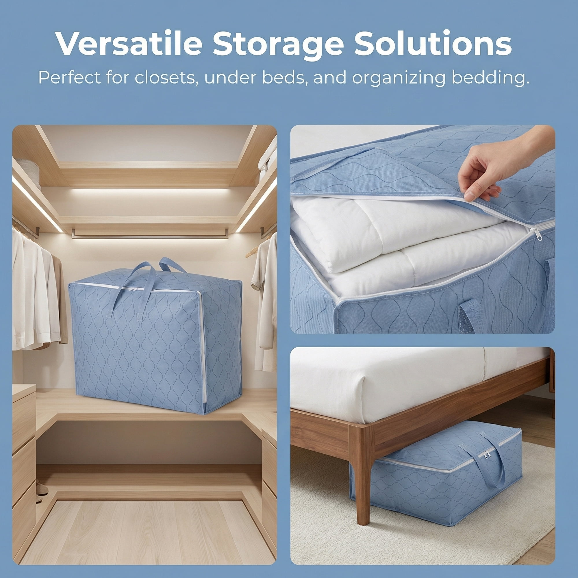 Unique Bargains Storage Bag for Organizing Comforter and Closet Blue 28.3"x12.2"x20.5"