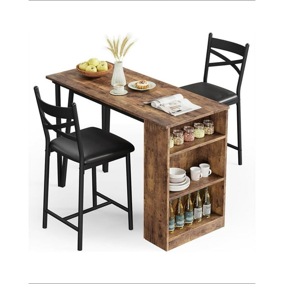 3 Piece Bar Table Set for 2,, Dining Table Set with Storage Shelves, Suitable for Small Space Kitchen Apartment