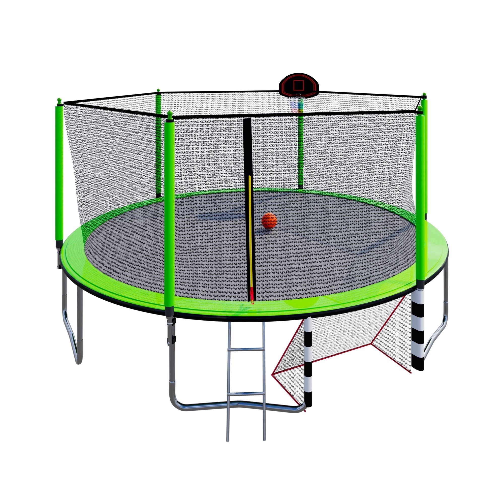 16FT Trampoline with Soccer Goal, SEGMART Recreational Trampoline with Basketball Hoop and Ladder, Heavy Duty Outdoor Backyard Trampoline with Net for Kids and Adults, Green