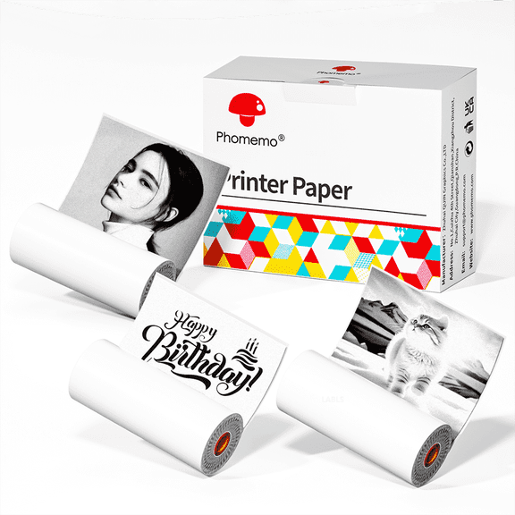 Phomemo Printer Paper Stickers, M02/M02Pro/M02S/M03/M03AS/M04S/M04AS Mini Sticker Printer Paper, White Mini Bluetooth Pinter Paper - 50mm x 3.5m Self-Adhesive Sticker Paper, 3 Rolls