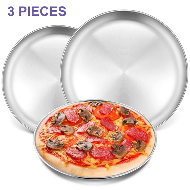 Walchoice Pizza Pan Set of 3, Stainless Steel Round Pizza Trays, Metal