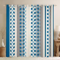 Manfei Blue Square Buffalo Blackout Curtains Set of 2 (52x84 Each), Vintage Checkered Abstract Window Curtains, Rectangle Plaid Curtains and Drapes, Living Room Curtains Decor