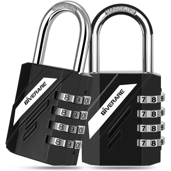 2 Pack 4-Digit Combination Lock, Heavy Duty Padlock Metal, Outdoor Alloy Locks with Hardened Steel Shackle, High Security Weatherproof Large Padlocks for Gym, School, Locker, Fence, Gate, Hasp-Black