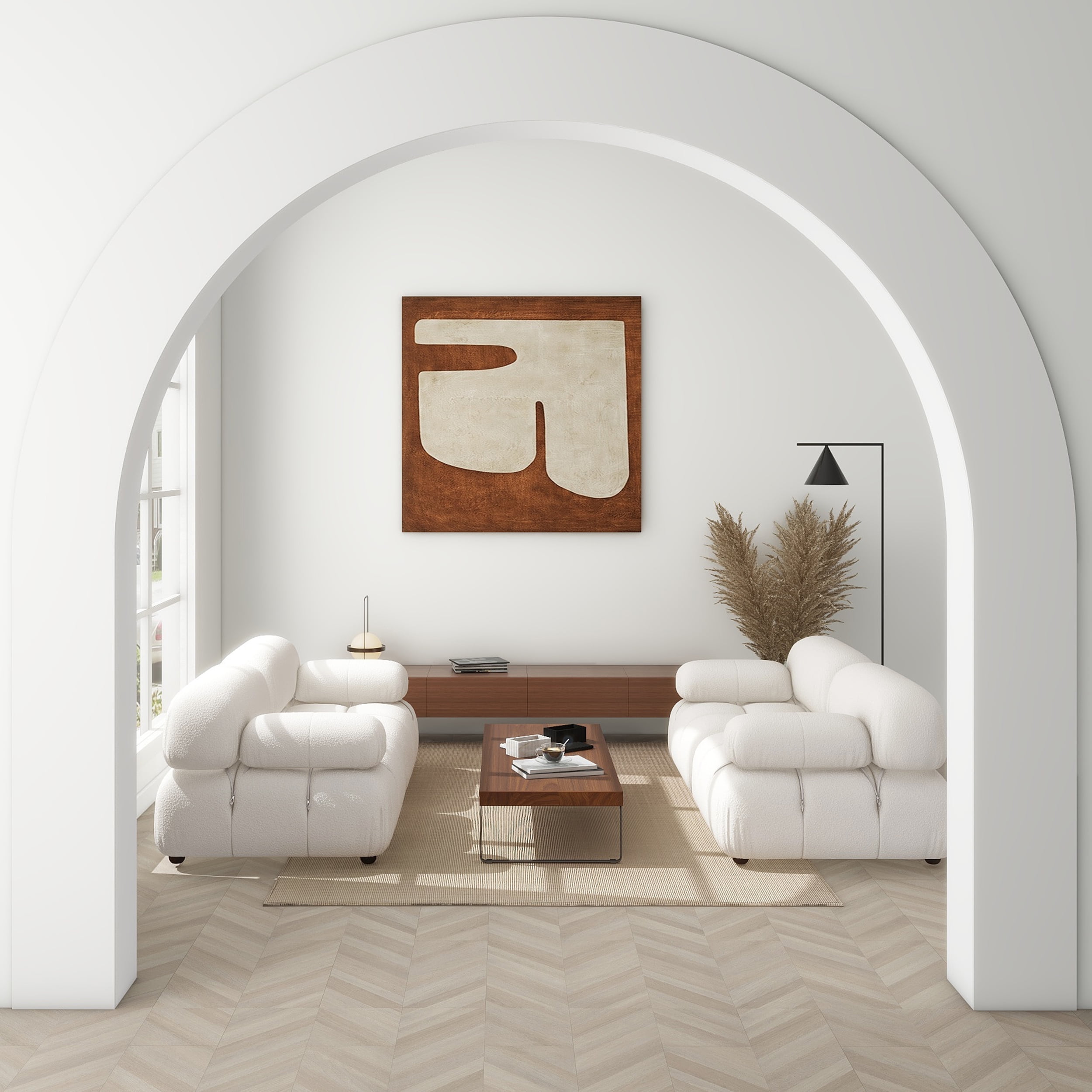Marcel 72.5" Bubble Modular Modern 2-Piece Loveseat Sofa, Ivory White Boucle