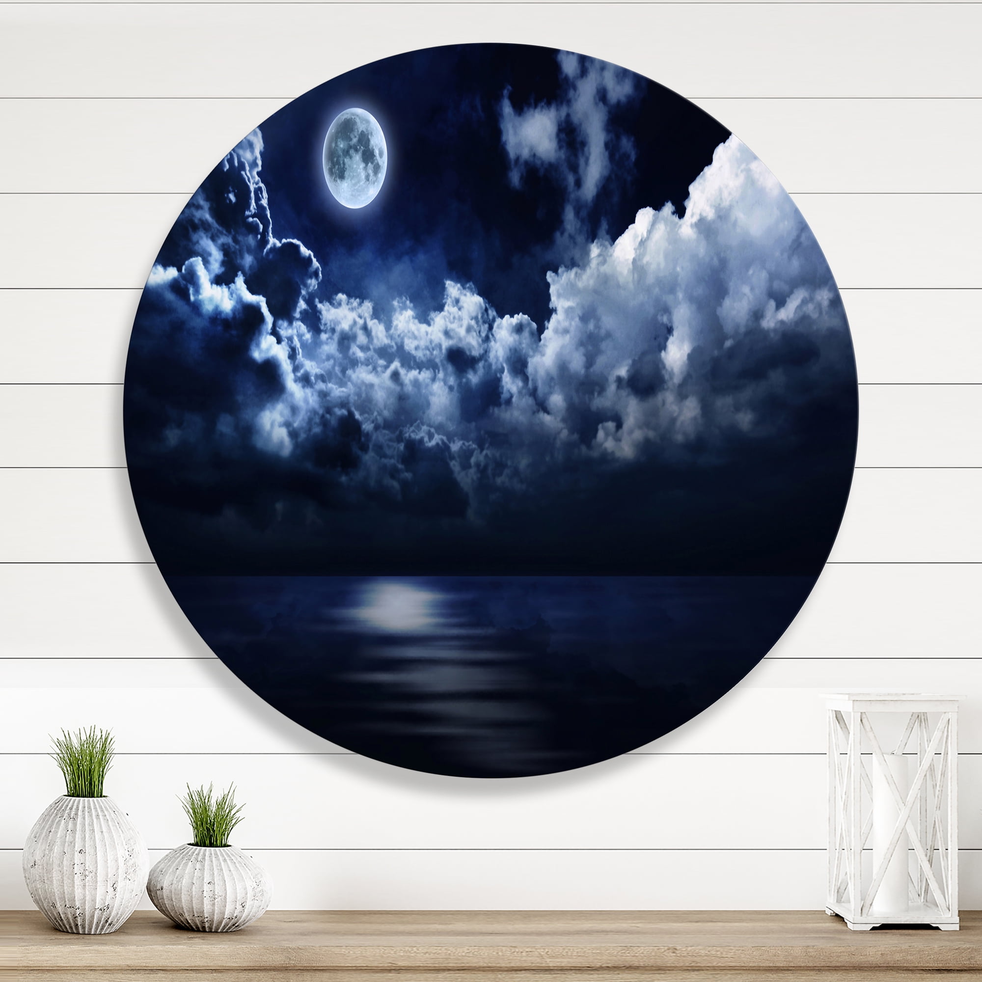 Designart 'Full Moon Night in Cloudy Sky' Modern Circle Metal Wall Art 23x23 - Disc of 23