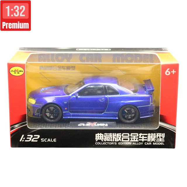 Modelo de coche de juguete Nissan Skyline GTR R34 JDM, vehículo en miniatura fundido a presión, sonido y luz, Colección extraíble, regalo para niños, 1/32