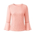 thumbnail image 4 of Olyvenn Womens Ruffle 3/4 Sleeve Tops Lightweight Sparkly Elegant Dressy Blouses Sexy Double Layers Cute Mesh Tunic Shirts Pink L, 4 of 7