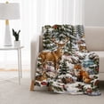 thumbnail image 3 of SPXUBZ Soft Warm Cozy Winter Snowy Forest Majestic Deer Foxes Flannel Throw Blanket For Bed Couch Sofa Rustic Lodge Decor, 3 of 3
