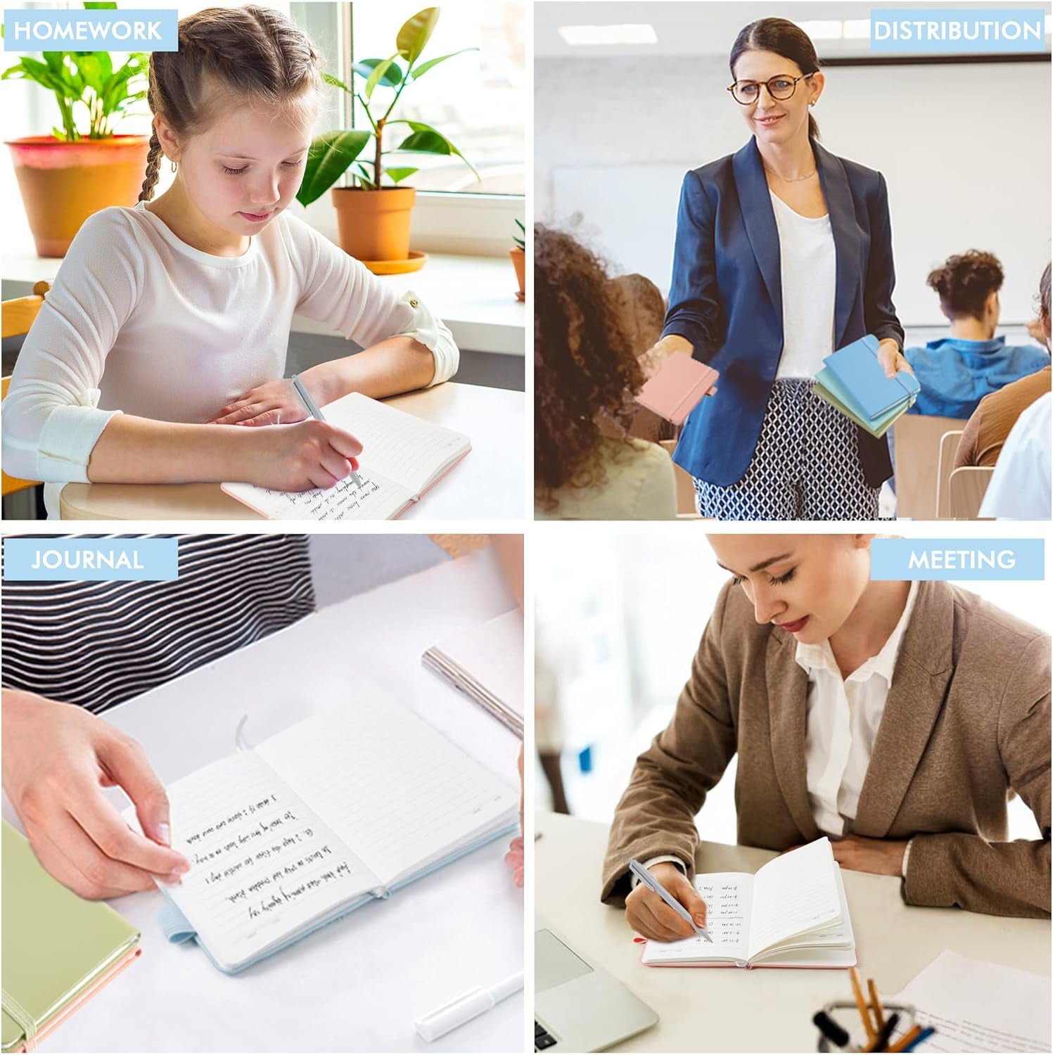 feela 6 Pack Pocket Small Notebooks Bulk, Mini Cute Memo Notepads Hardcover College Ruled Lined Journals with Pen Holder, with 6 Black Pens, 3.5”x 5.5”, A6, Mild Colors