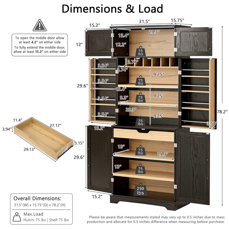 Farmhouse Kitchen Pantry with Drawers, Sideboard Storage Cabinet with Adjustable Shelves, Freestanding Versatile Cupboard