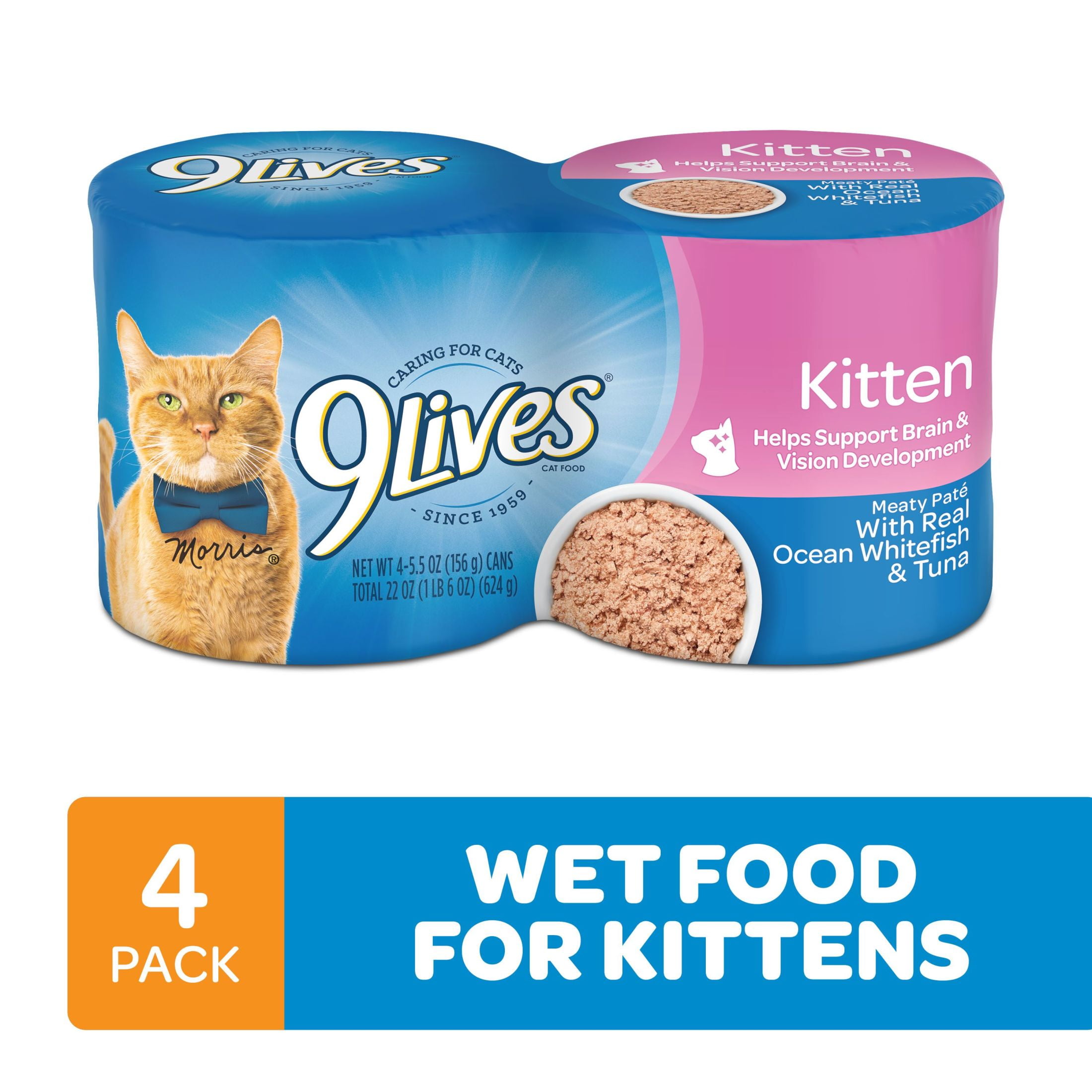9Lives Wet Kitten Food, Meaty Paté with Real Ocean Whitefish & Tuna, 5.5 Ounce Can (Pack of 4)