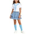 thumbnail image 2 of Xdegoge 4 Pcs Girls Summer Outfits Short Sleeve Tee Ruffle Denim Skirt Shawl and Socks Matching Sets Casual Cute Back to School Set for 3-16 Years, 2 of 9