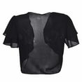 thumbnail image 4 of BODOAO Dressy Ruffle Bolero for Women Short Sleeve Shrugs Lightweight Open Front Cropped Cardigan for Women Over Dress Three Quarter Sleeve See Through Shawl Chiffon Short Cardigan Black Xl, 4 of 6