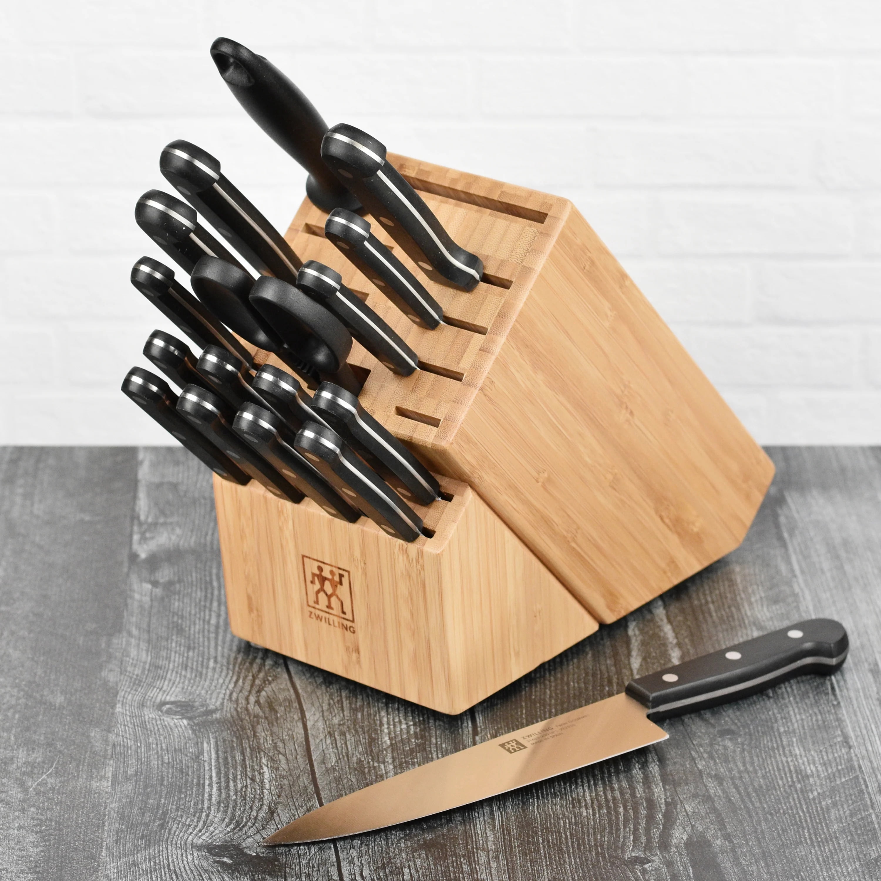 ZWILLING Twin Gourmet Classic 18-pc Knife Block Set, German Stainless Steel, 3 Rivet Handle, No-Stain, Includes Shears Honing Steel, Made in Spain