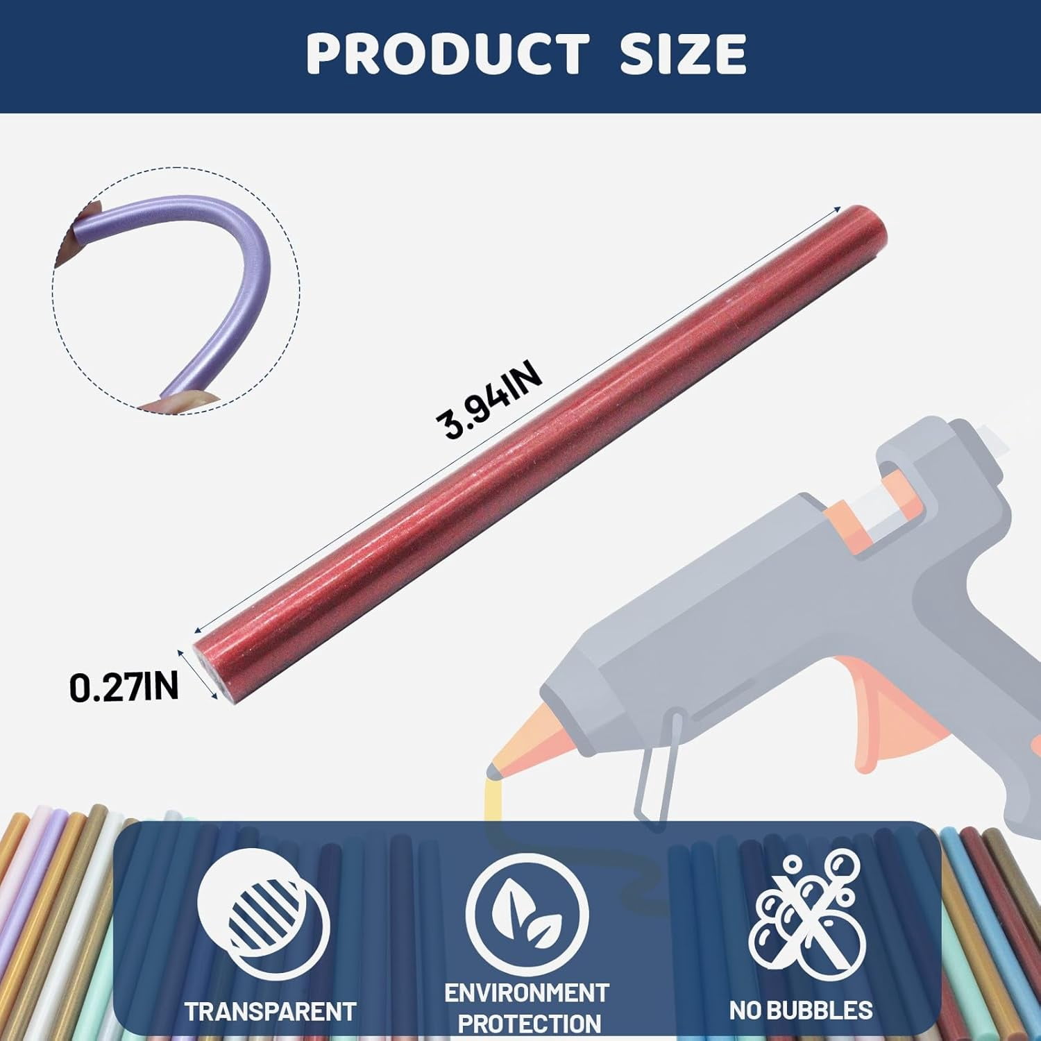 All Temperature Metal Colorful Hot Melt Glue Sticks, 0.27×3.94 Inch 110-Count Clear Strong Bond for High & Low Temp Glue Guns, Crafts DIY, Wood, Fabric, Metal, Plastic, Ceramics