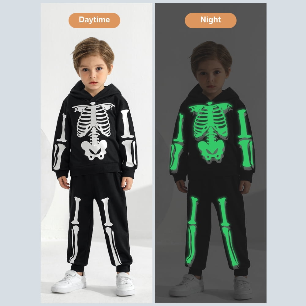 Toddler Baby Fall Hoodie Clothes Little Boys Girls Sweatshirt Top and Pants Sweatsuit Halloween Glow Outfits Set 2-6T