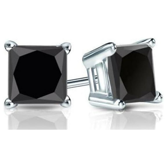 Paris Jewelry 14k White Gold 0.5 Ct Princess Cut Created Black Sapphire Stud Earrings plated