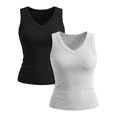 thumbnail image 4 of WQD 2 Pack Tank Tops for Women V Neck Ribbed Knit Slim Fitted Sleeveless Basic Tee Tanks Casual Summer Fashion Clothes, 4 of 8