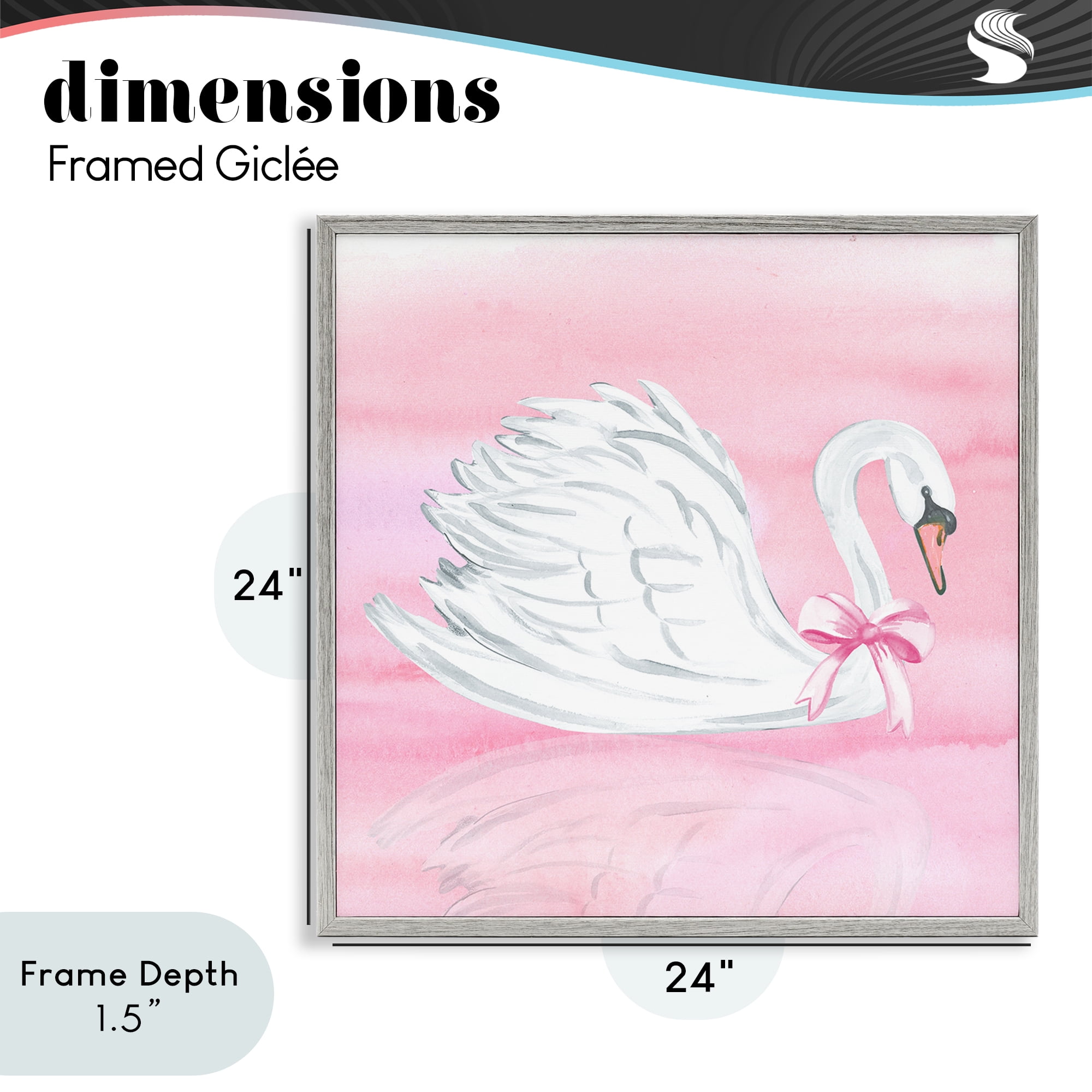 Stupell Industries Pink Bow Swan Gray Framed Giclee Art, design by Corinne Haig