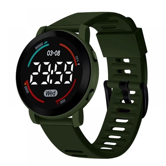 Resicozy Unisex Round LED Digital Sports Watch Large Display Date Week Lightweight Outdoor Student Daily Wrist Watches Army Green One Size