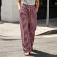 thumbnail image 6 of Yxbdin Striped Print Linen Pants for Women Elastic Drawstring High Waist Long Pants Comfortable Relaxed Fit Casual Trousers Everyday Daily Wear, 6 of 9