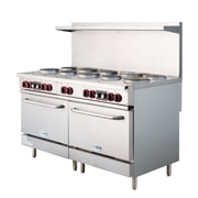60 In. Commercial Electric Range with 10 Burners and 2 Standard Electric Ovens in Stainless Steel - 208V 3 Phase