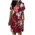 thumbnail image 2 of Tdoqot Womens Dresses Floral Loose Fit Midi Dresses Summer Boho Short Sleeeve 2024 Casual Dresses Wine, 2 of 6