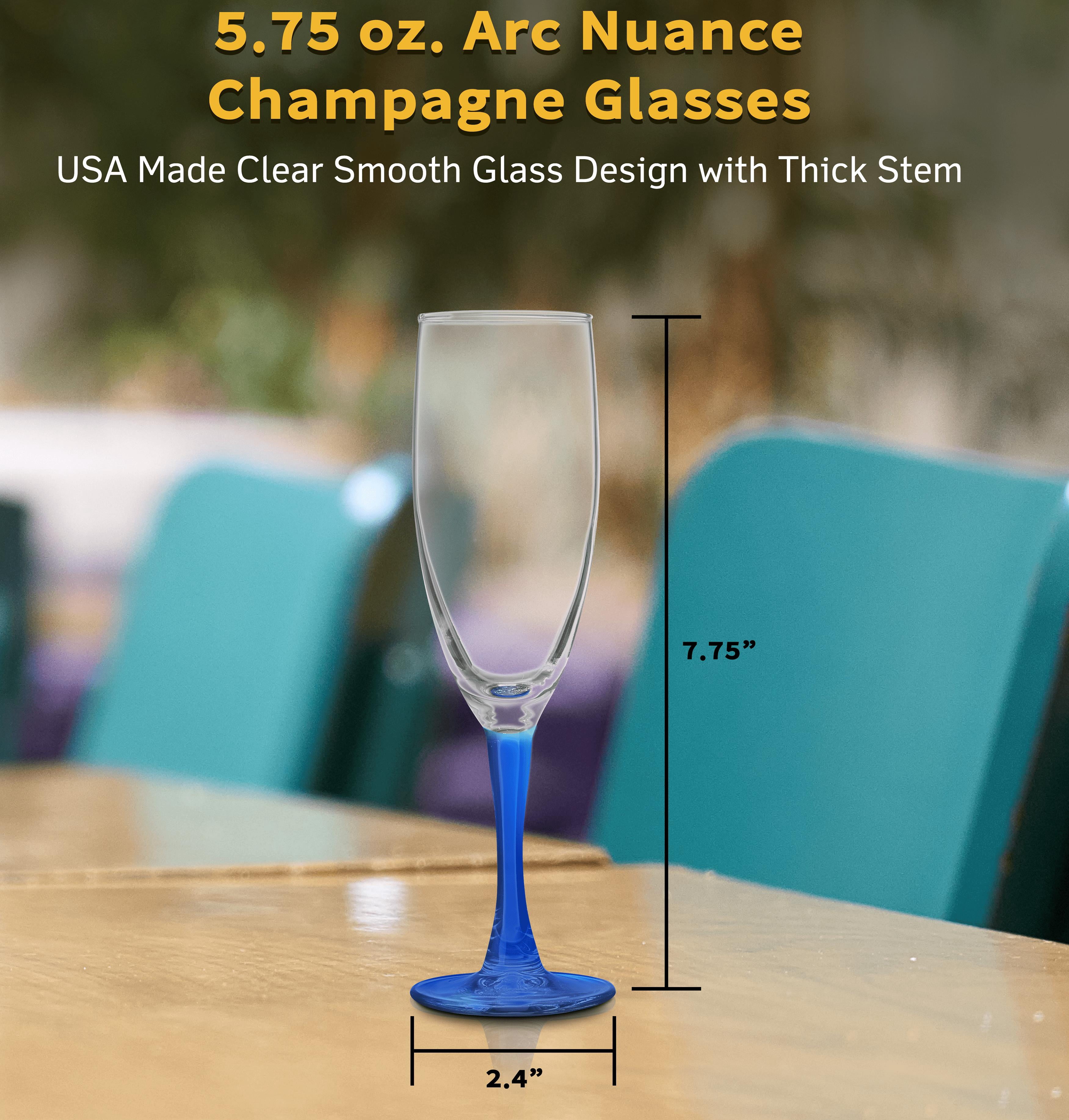 Nuance Champagne Flutes by ARC 5.75 oz. Set of 10, Bulk Pack - Perfect for Hotel, Bar, Restaurant or Lounge - Blue