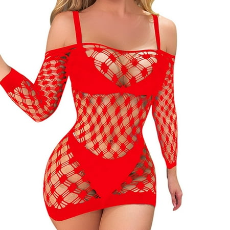 Yuhangmm Women Sexy Long Sleeve Transparent Hollow Stockings Tights Mesh Jumpsuits And Lingerie Robe for Women