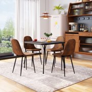 FurnitureR Mid Century Modern Set of 4 Reception Chairs, Industrial Upholstered Chairs with Metal Legs for Office, Lobby, or Waiting Room, Easy Assemble, Brown
