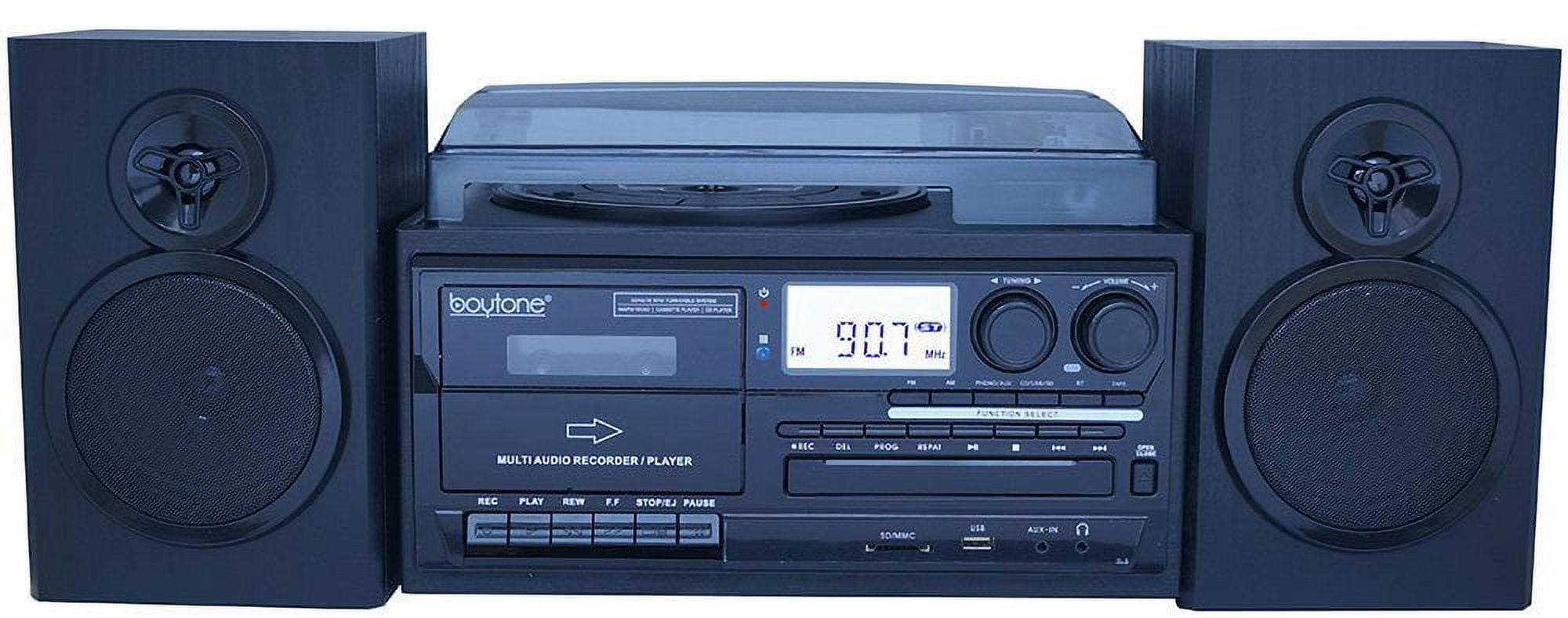 Boytone BT-28SPB, Bluetooth Record Player Turntable with AM/FM Radio, Cassette Player, CD Player