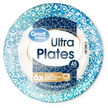 Great Value Ultra Paper Dinner Plates, 10'', 45 Count