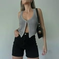 thumbnail image 2 of Virmaxy Womens Stylish Outfit 2 Piece Set Alluring Woolen Cardigan Vest Fashion Alluring New Solid V-Neck Vest Sleeveless Loose Top Ladies Vest Gray S, 2 of 6