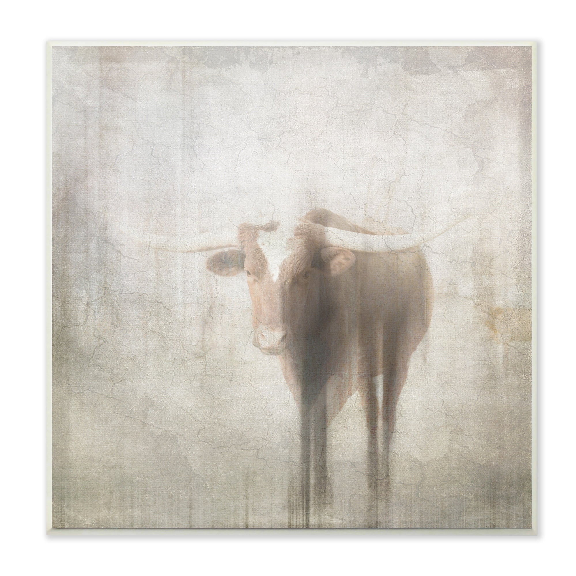 The Stupell Home Decor Washed Out Distressed Surface Rustic Bull Portrait Wall Plaque Art