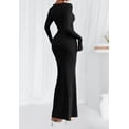 thumbnail image 4 of Vestido PRETTYGARDEN de Manga Larga Maxi de Punto Acanalado Negro XS, 4 of 8