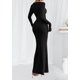 thumbnail image 4 of Vestido PRETTYGARDEN Otoño 2025 Maxi de Punto Acanalado Negro XXL, 4 of 8