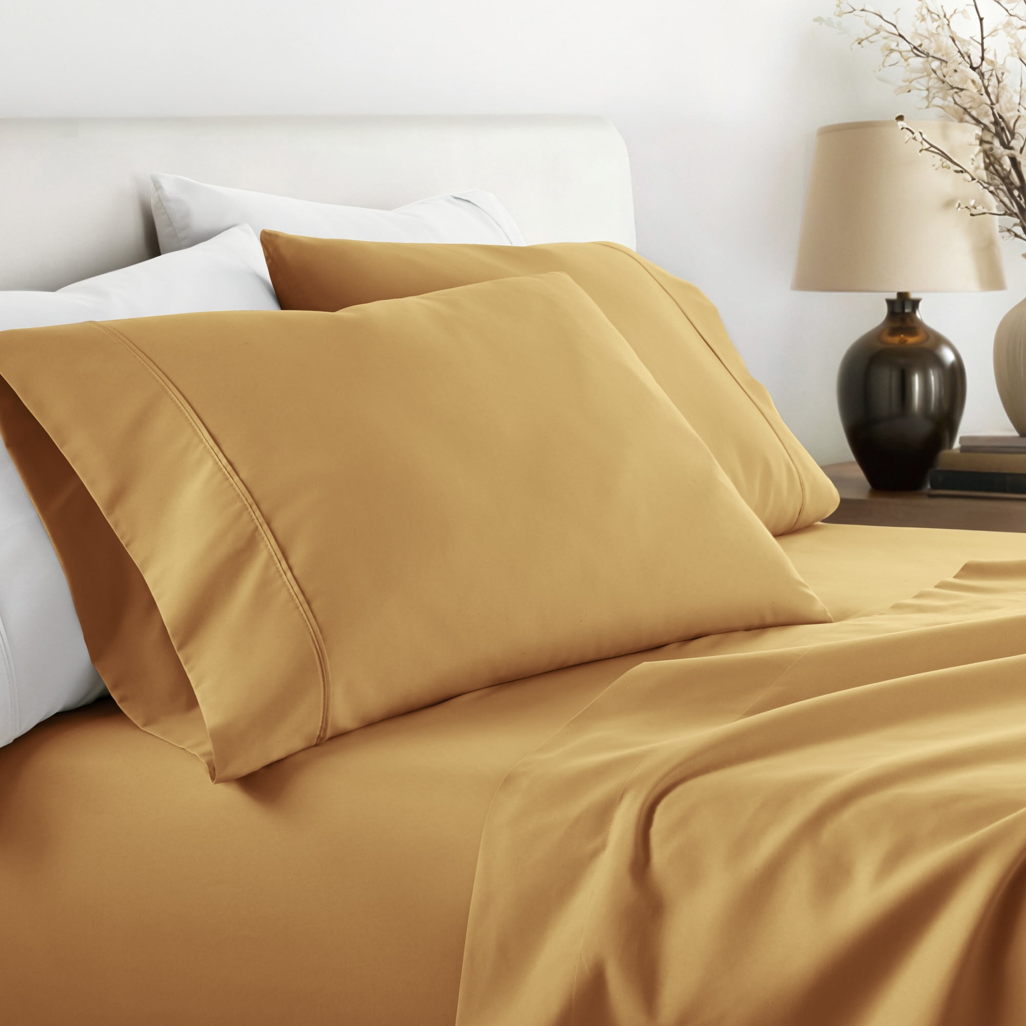Noble Linens 2 Piece Pillow Case Set, Gold, Standard/Queen