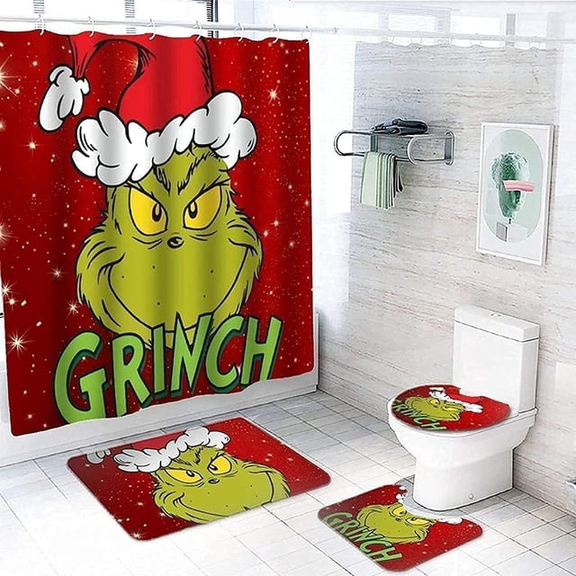 Set de cortinas de ducha navideñas Tresperros con alfombras antideslizantes