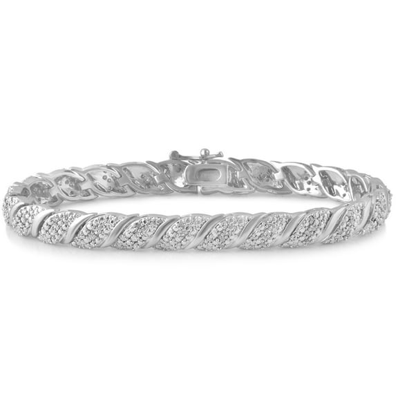 1.0 Carat T.W. Silver tone over Brass Twisted Pattern Fashion Bracelet,7.5 Inch.