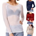 thumbnail image 2 of AQRS See through Mesh Bottoming Tops Women O Neck Long Sleeve Slim Fit Shirt Sexy Clear Sun Gauze Tops, 2 of 7